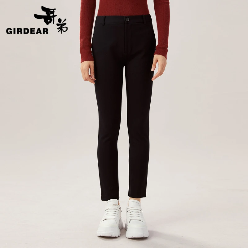 哥弟 保暖加绒外穿小黑裤女款显瘦高腰时尚休闲弹力1100389女裤