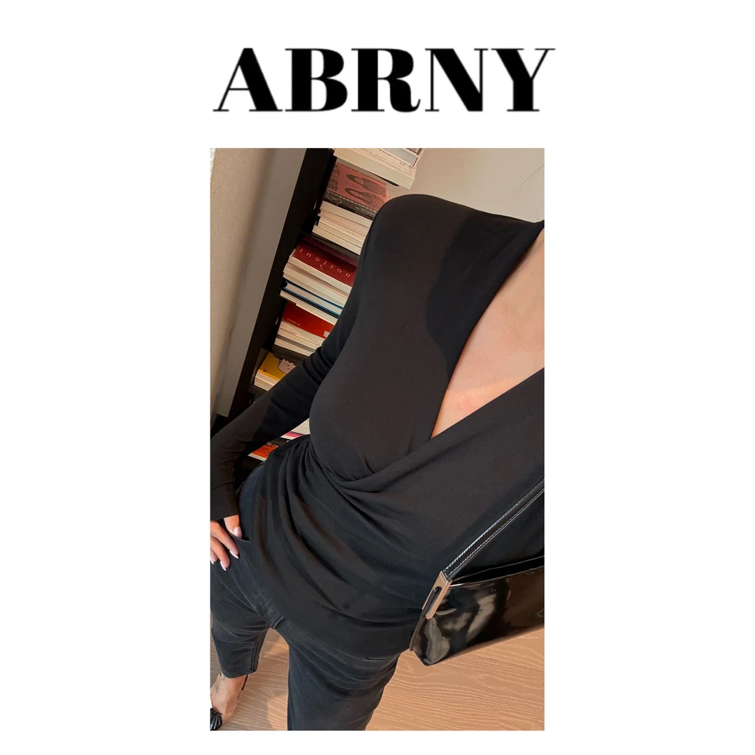 许小黑【黑天鹅】新款收腰显瘦不规则纯色打底T恤上衣6278