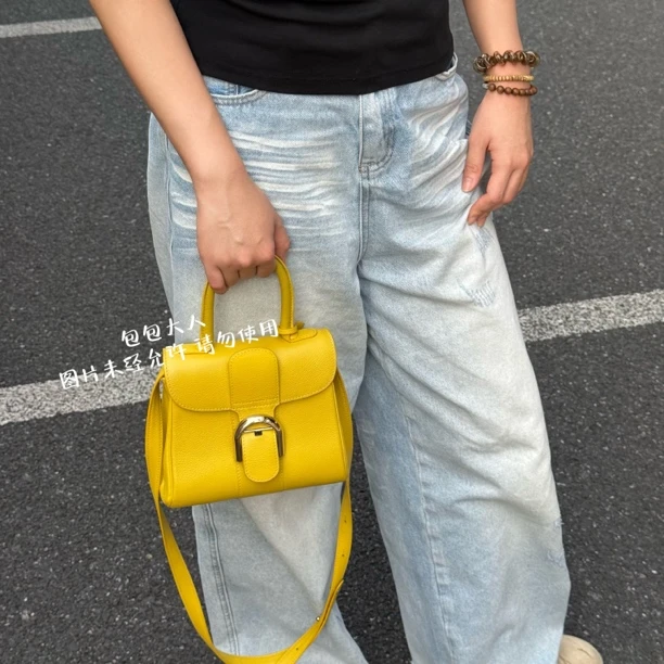 95新 Delvaux/德尔沃 花蕊黄mini brilliant手提单肩包