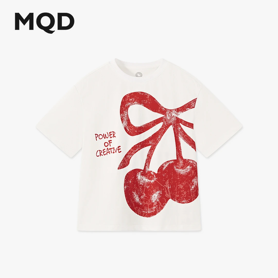 MQD童装25夏季新品学院风美式海报风樱桃可爱短袖T恤6652W0323