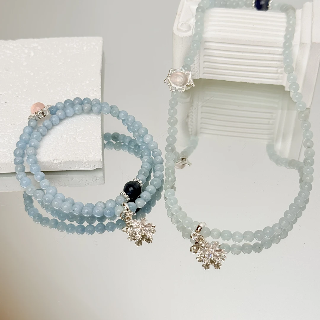 【蔚蓝之海】海蓝宝4-5mm双圈手串面小仙多样性发其一Z