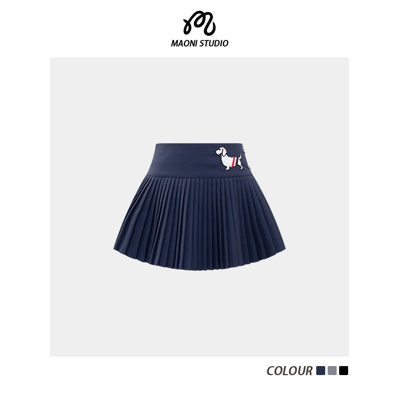 毛妮LADIESFIRST【青春手册】高腰百褶裙早秋刺绣学院风短裙L2131