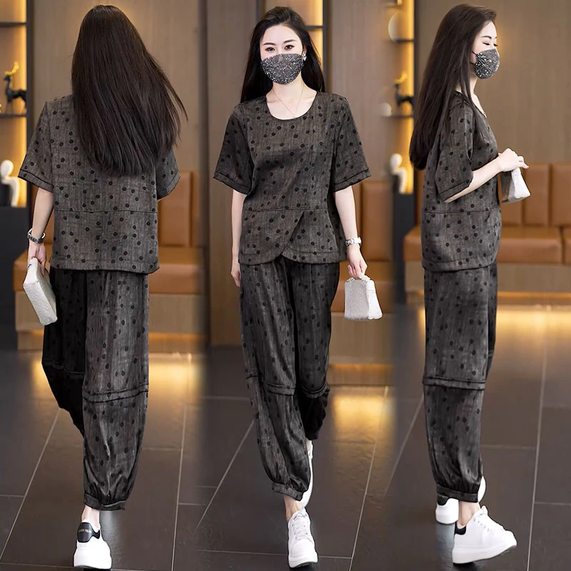 2025夏装新款时尚洋气显瘦遮肉宽松两件套气质大码女装休闲套装