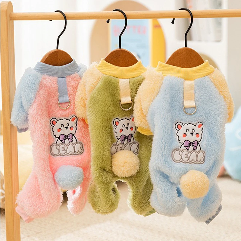 可爱猫衣服秋冬款保暖马卡龙毛球可牵引四脚衣猫咪绒衣宠物衣服