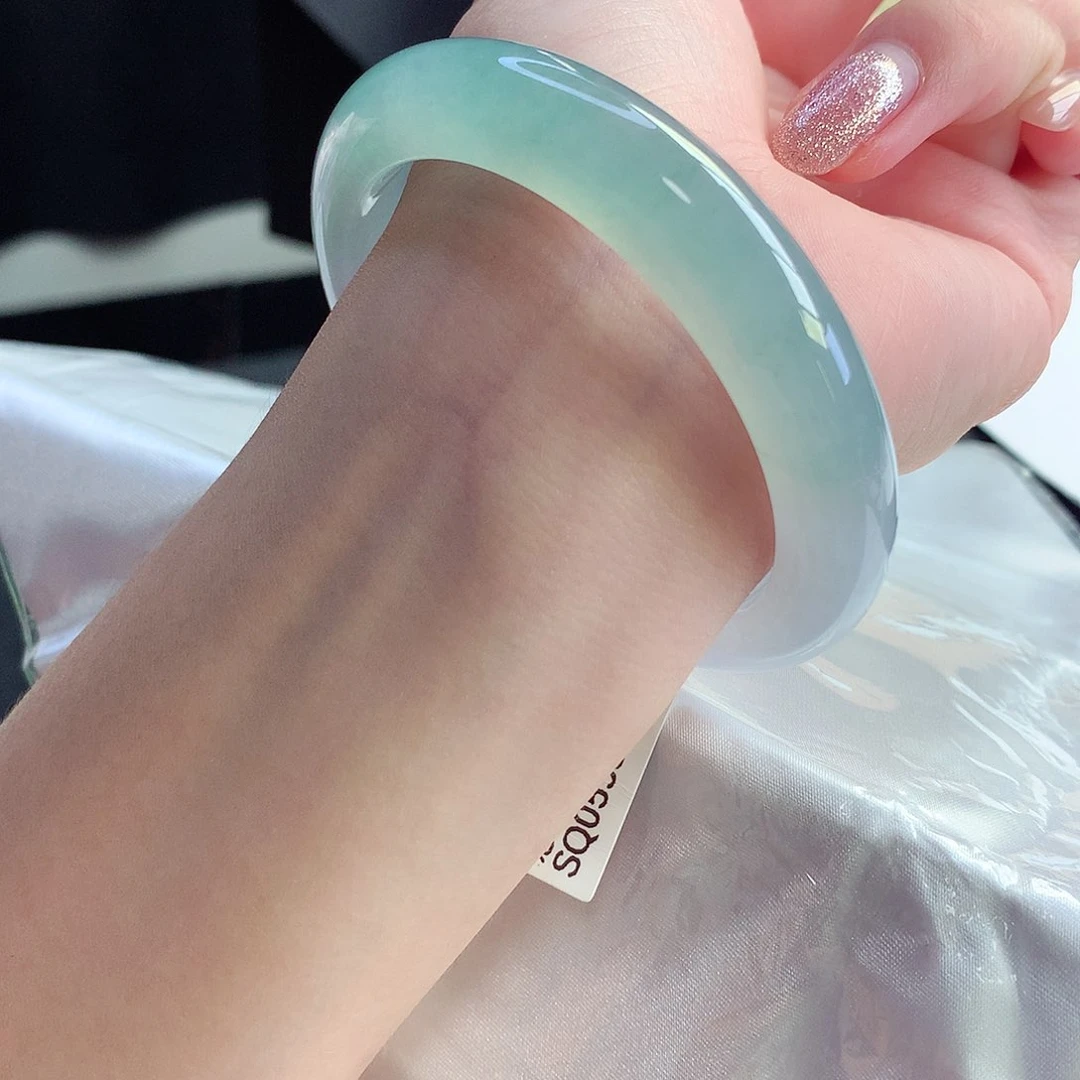 未镶嵌手镯翡翠天然A货翡翠57/58冰蓝珠光宝气毕业镯