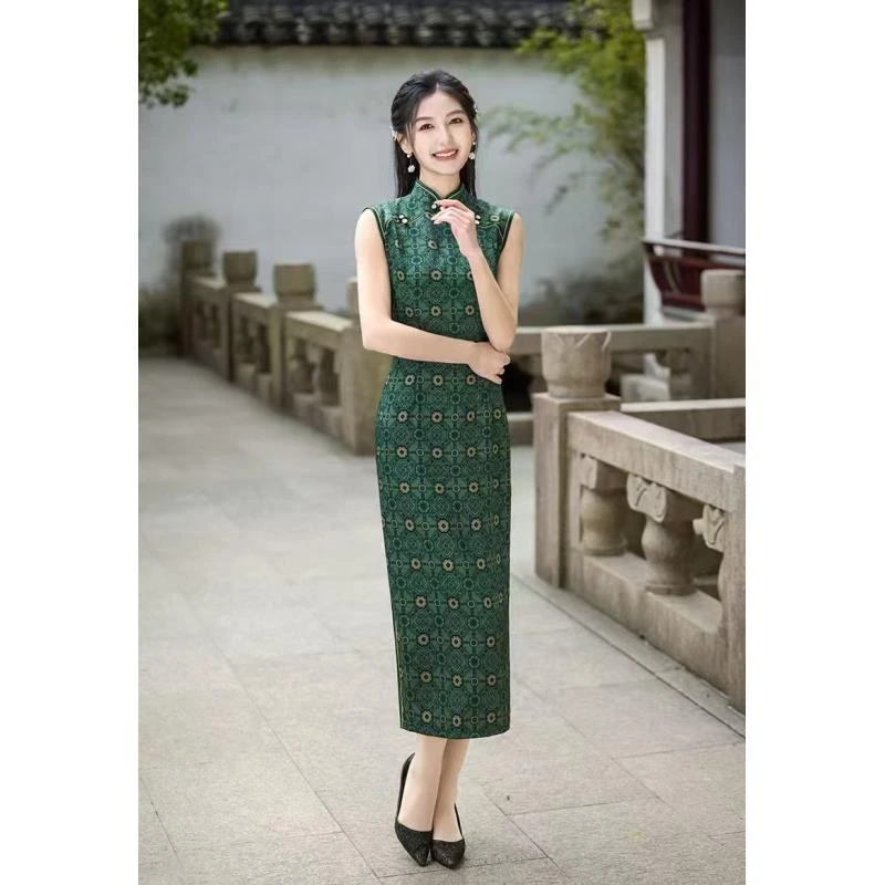 女色年华春夏新款黄绿色高级旗袍气质网红时尚夏季复古日常中国风