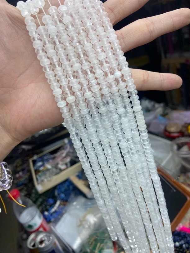 天然白水晶4×6胖隔片DIY配件手链散珠项链半成品专用