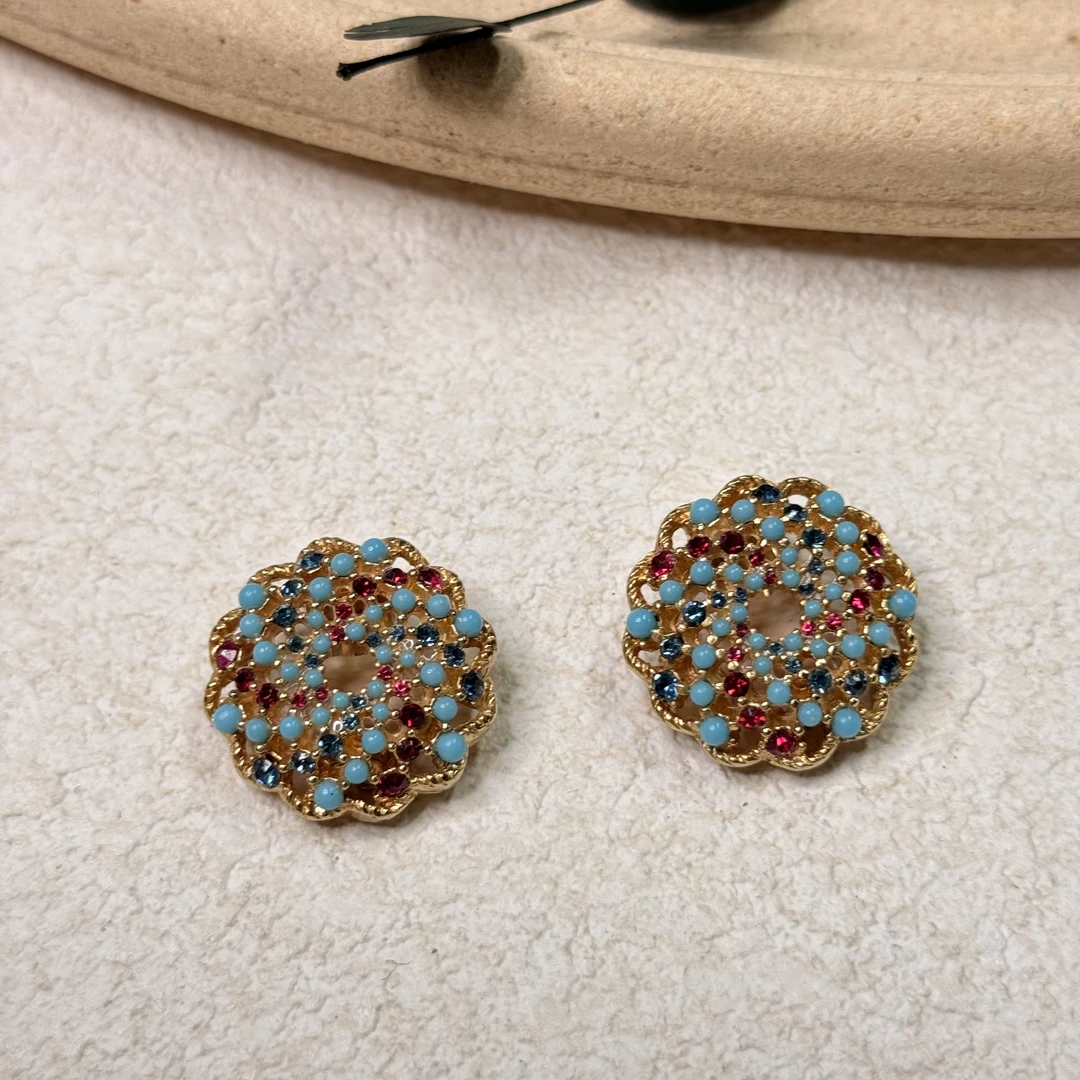 铜合金合成锆石耳饰 【六六中古】孤品复古耳夹th6929