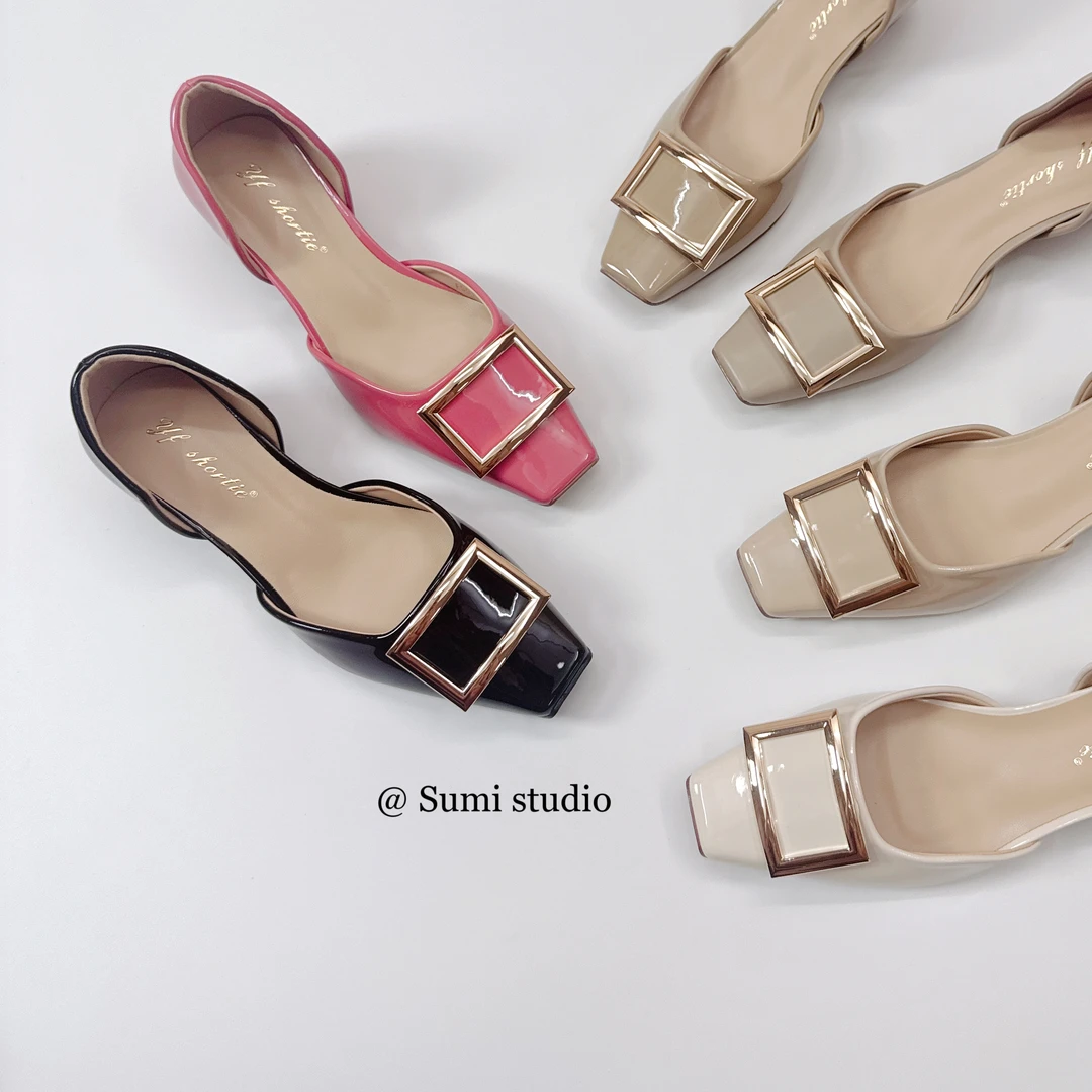 SUMI 内增高6cm经典款金属方扣中空单鞋女2025年新款气质方头单鞋