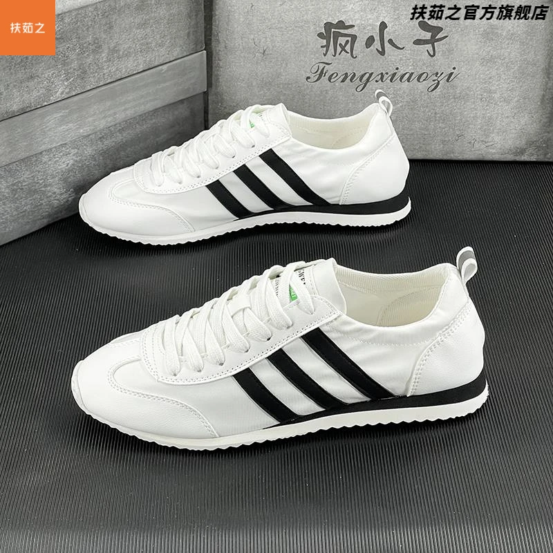 精神小伙平底系带休闲运动超轻透气布面阿甘男鞋百搭款学生小白鞋
