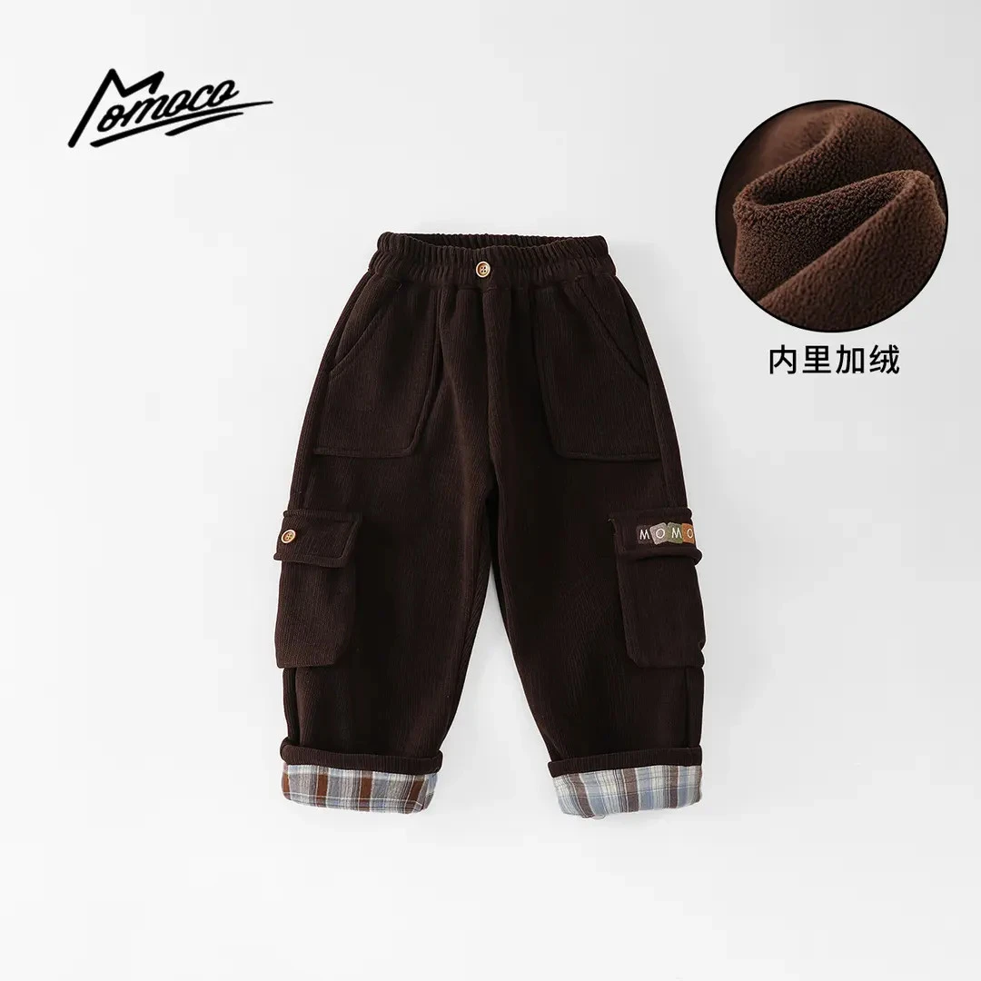 MOMOCO冬季男童中大童加绒厚款时尚针织休闲裤77430350041