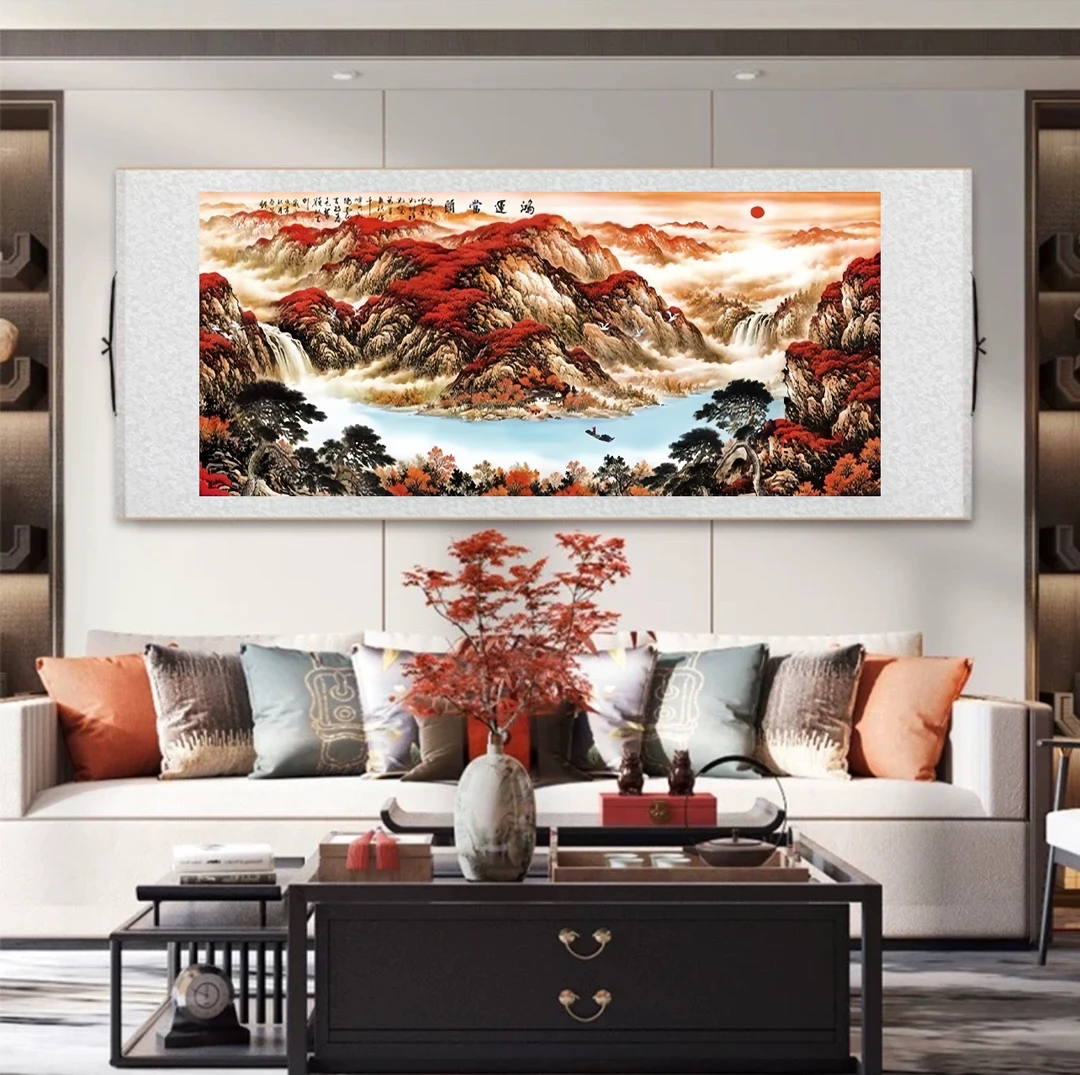 3米【鸿运当头】经典款山水大横幅客厅办公室紫气东来挂画装饰画