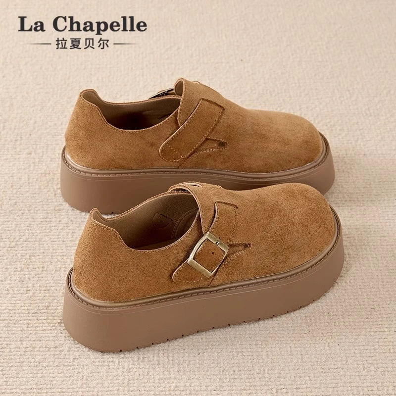 拉夏贝尔厚底勃肯鞋女2025新款冬季时尚百搭增高小个子全包博肯鞋