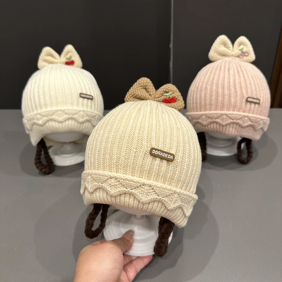 婴儿帽子秋冬季针织毛线帽宝宝保暖防风可爱套头帽小女孩假发公主