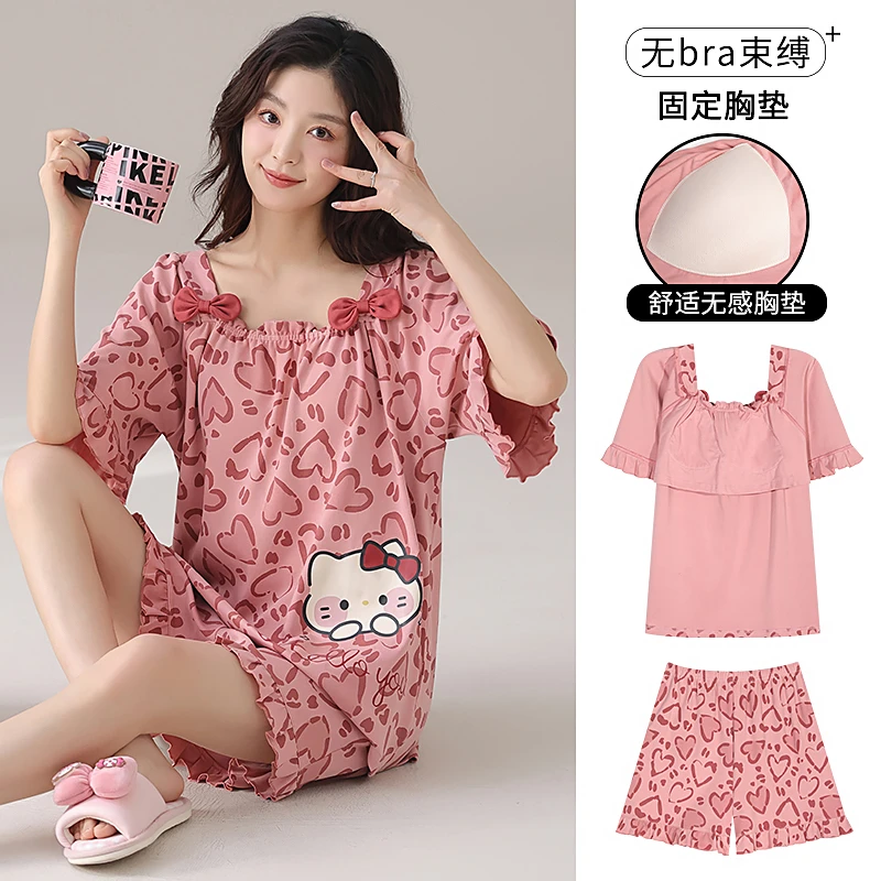 睡衣宽松夏季纯棉短袖舒适家居服两件大码春秋新款自带薄款感