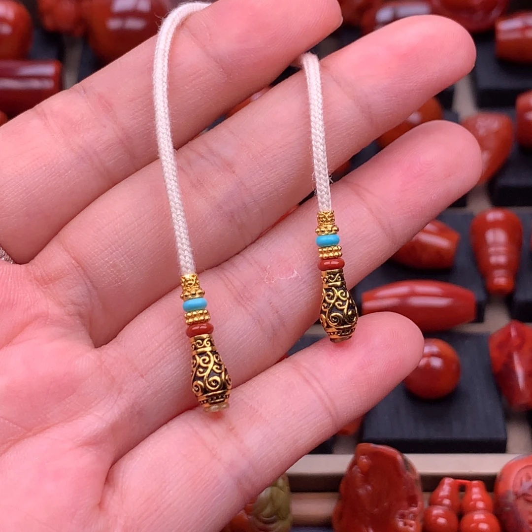 南红玛瑙银S925镶嵌宝瓶弟子珠