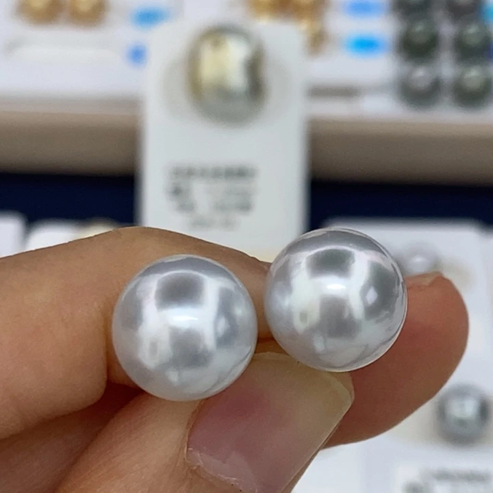 银S925镶嵌耳饰海水珍珠澳白10-11