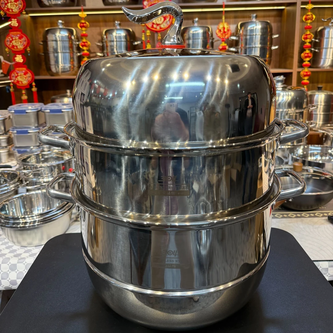 BH/不锈钢亮光蒸锅30CM三层大容量加厚加深蒸锅家用蒸包子蒸煮锅