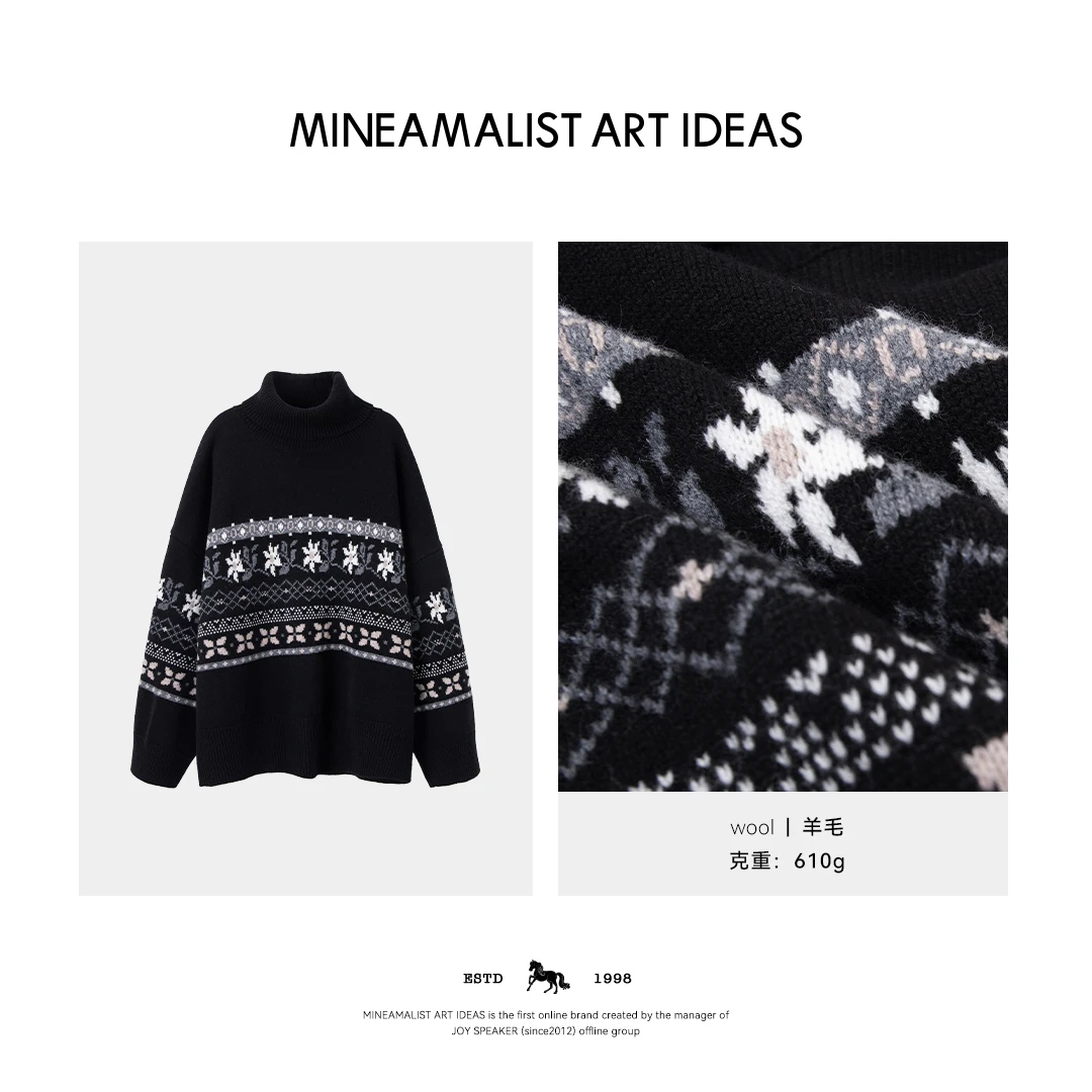MINEAMALIST ART IDEAS秋冬高领宽松嵌花毛衣3113M