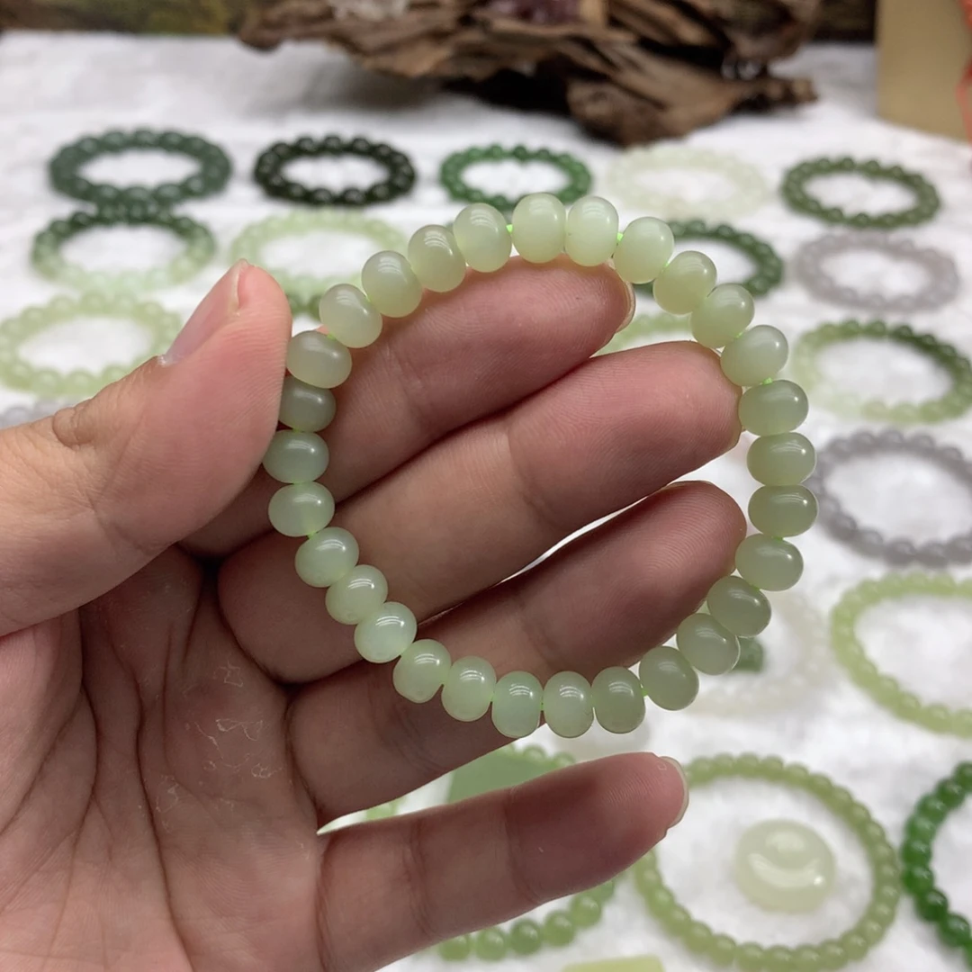 和田玉未镶嵌手串（冰晴水算盘珠8）