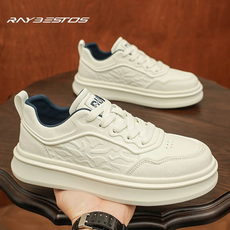 男鞋透气百搭低帮皮面休闲板鞋男士增高厚底小白鞋软底防滑运动鞋