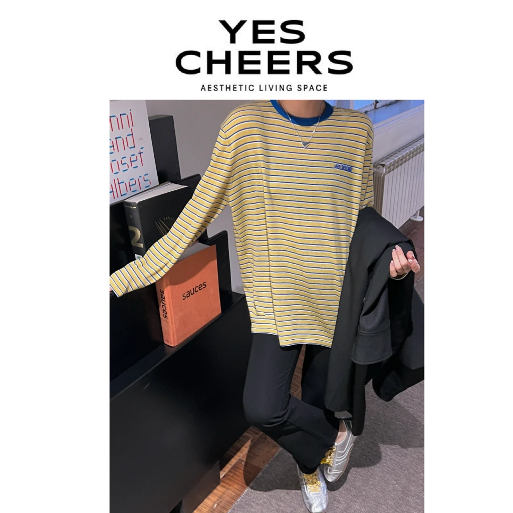 悦是YESCHEERS【柠檬蓝黄】条纹撞色衫 8190