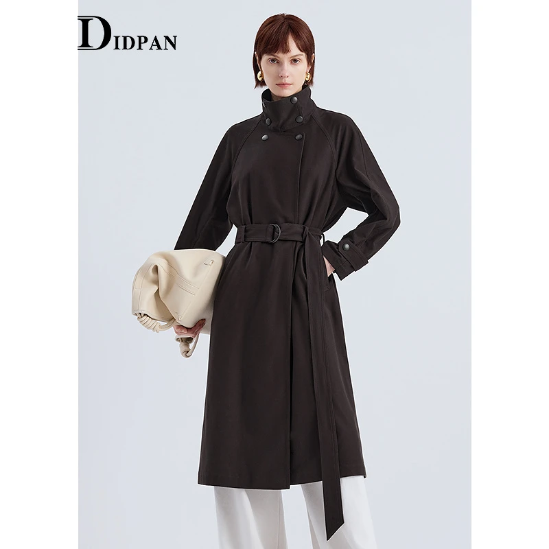 IDPAN气质长袖时尚复古收腰中长款秋季长风衣D3F3W63166