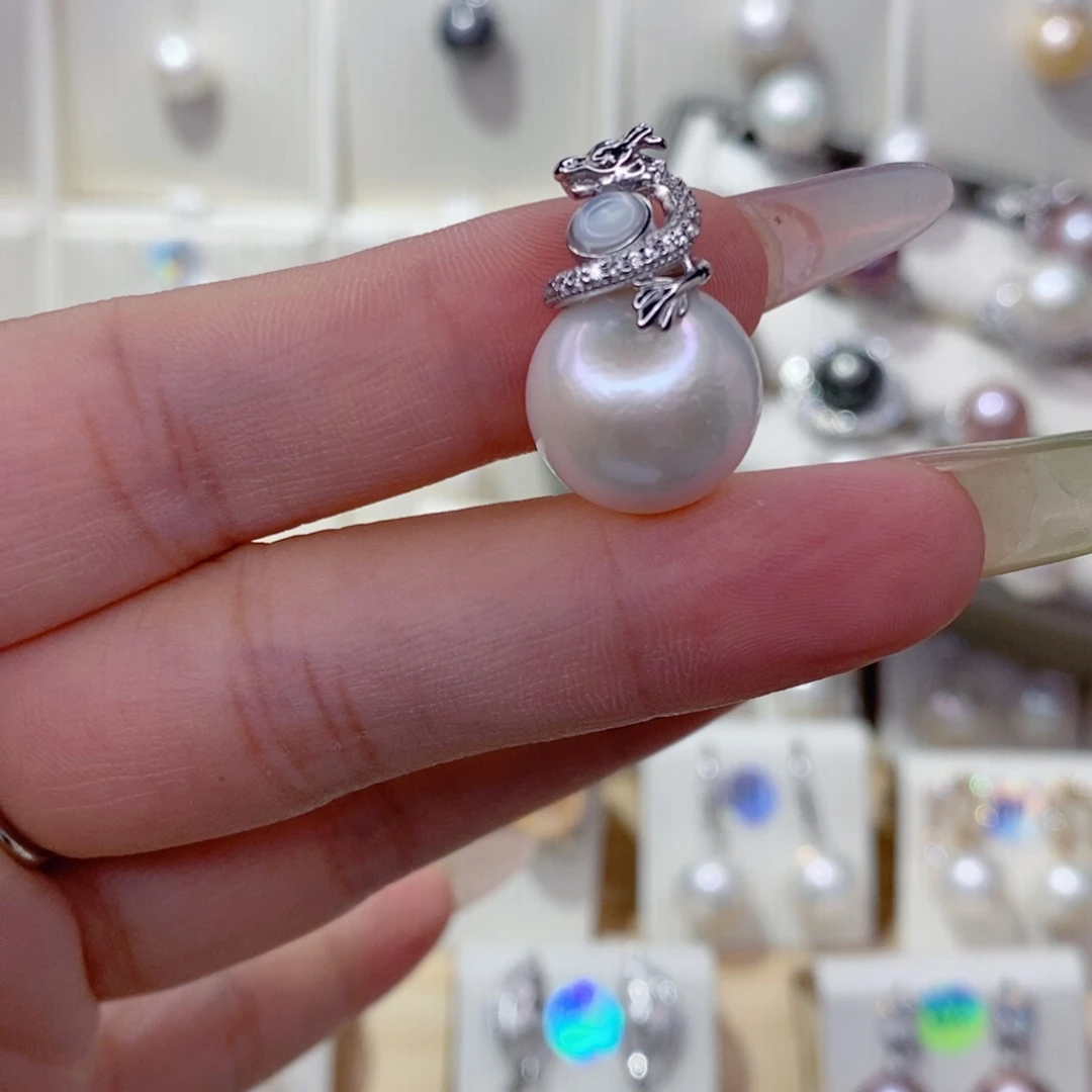 淡水珍珠银S925镶嵌吊坠(赠链)14➕