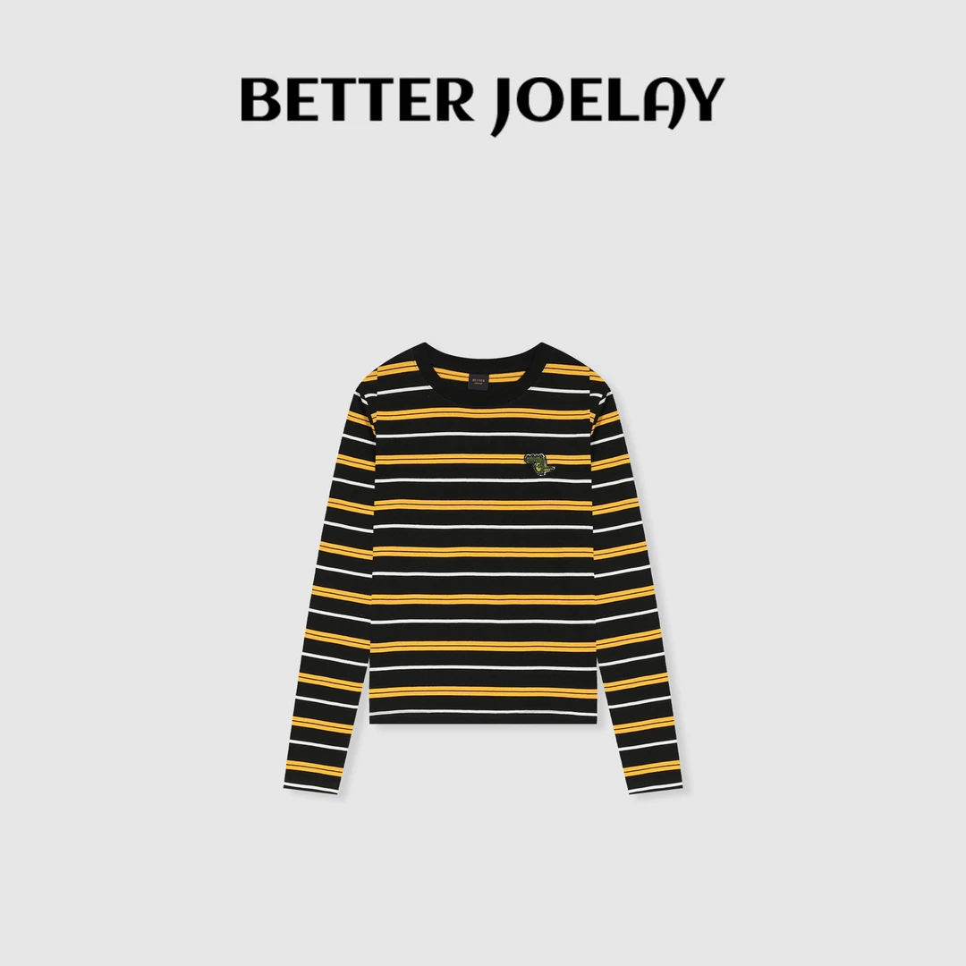 BETTERJOELAY-【独立小鳄鱼】时尚宽松条纹长袖T恤百搭休闲风KH1195