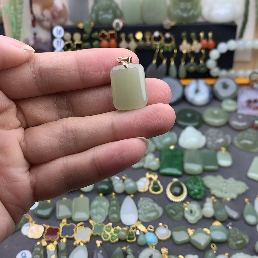 和田玉银S925镶嵌吊坠(不含链)