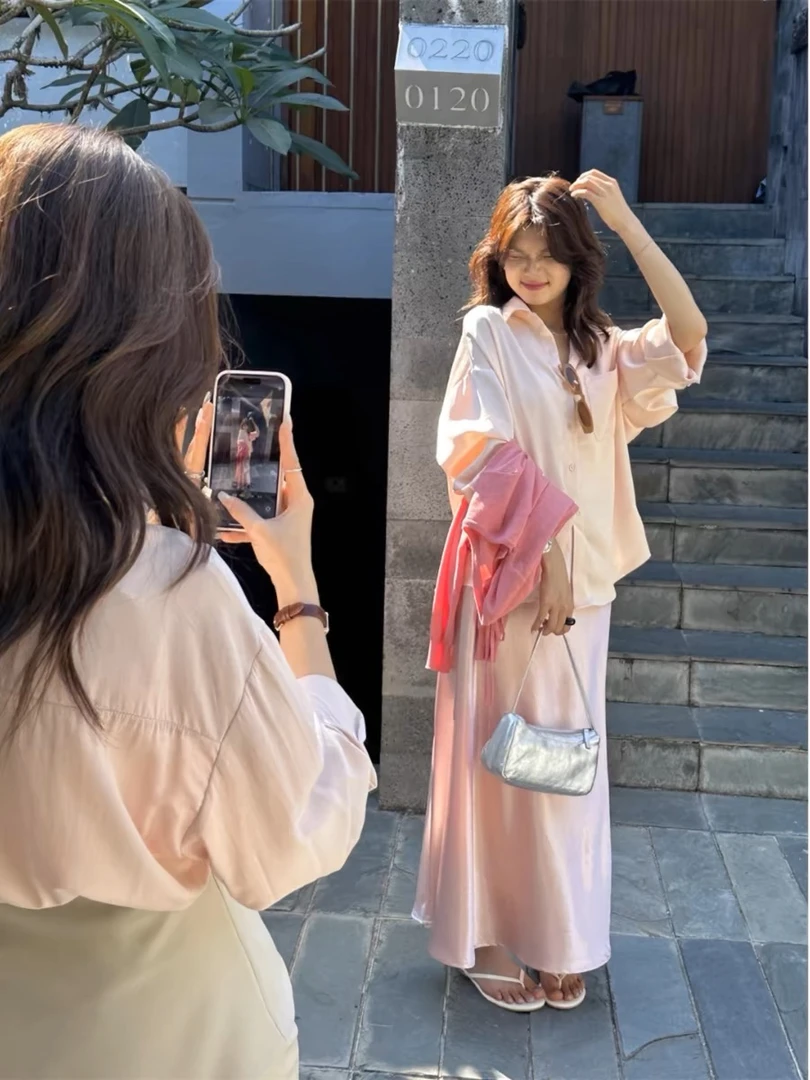 ZX6095时尚质感缎面半身裙女2025春季新款修身高级感长裙