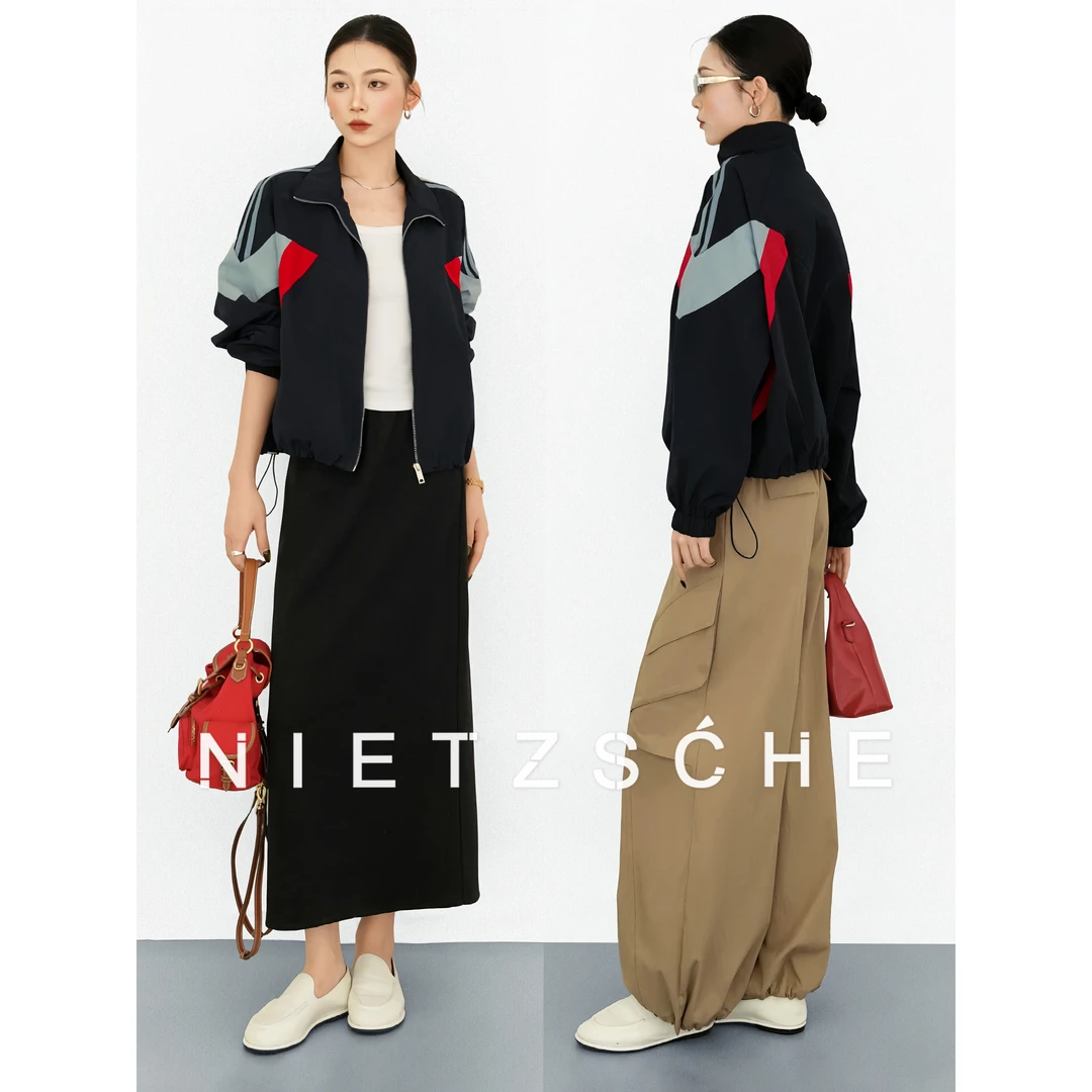 尼采 官方直营｜漫步者｜轻量化撞色拼接女冲锋衣时尚显瘦外套50282