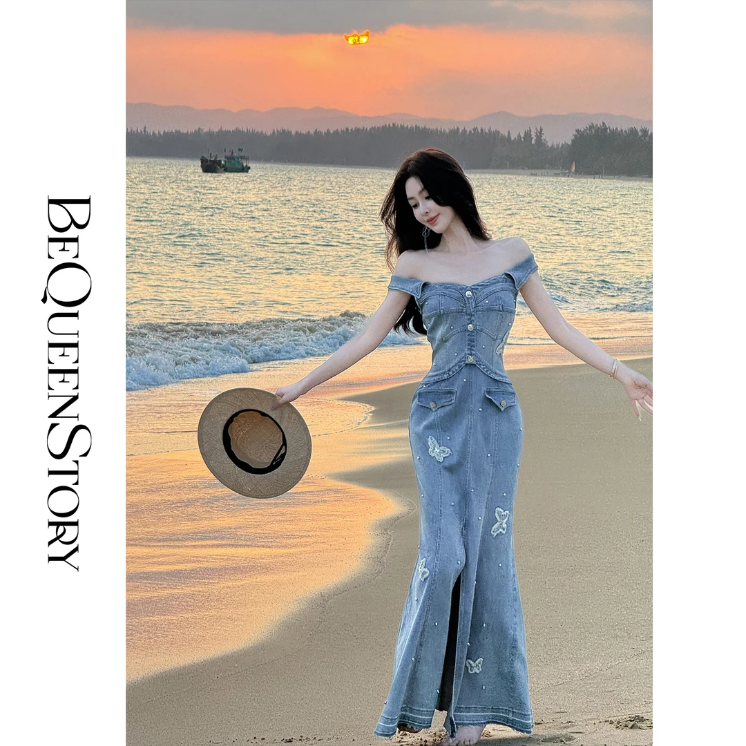 余潇潇【曼波人鱼】2025欧若风蝴蝶装饰牛仔开叉鱼尾裙