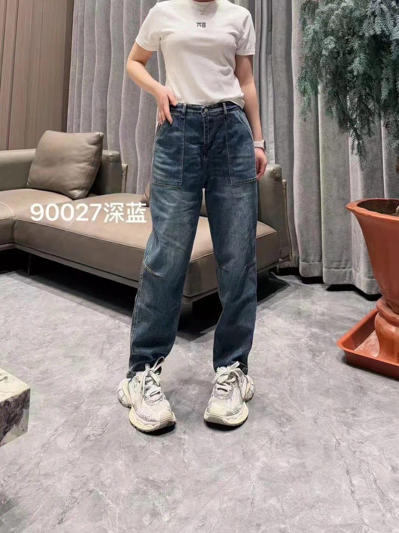 大码春季90027凤枝大码女装春款显瘦老爹裤 长裤弹力牛仔裤显瘦