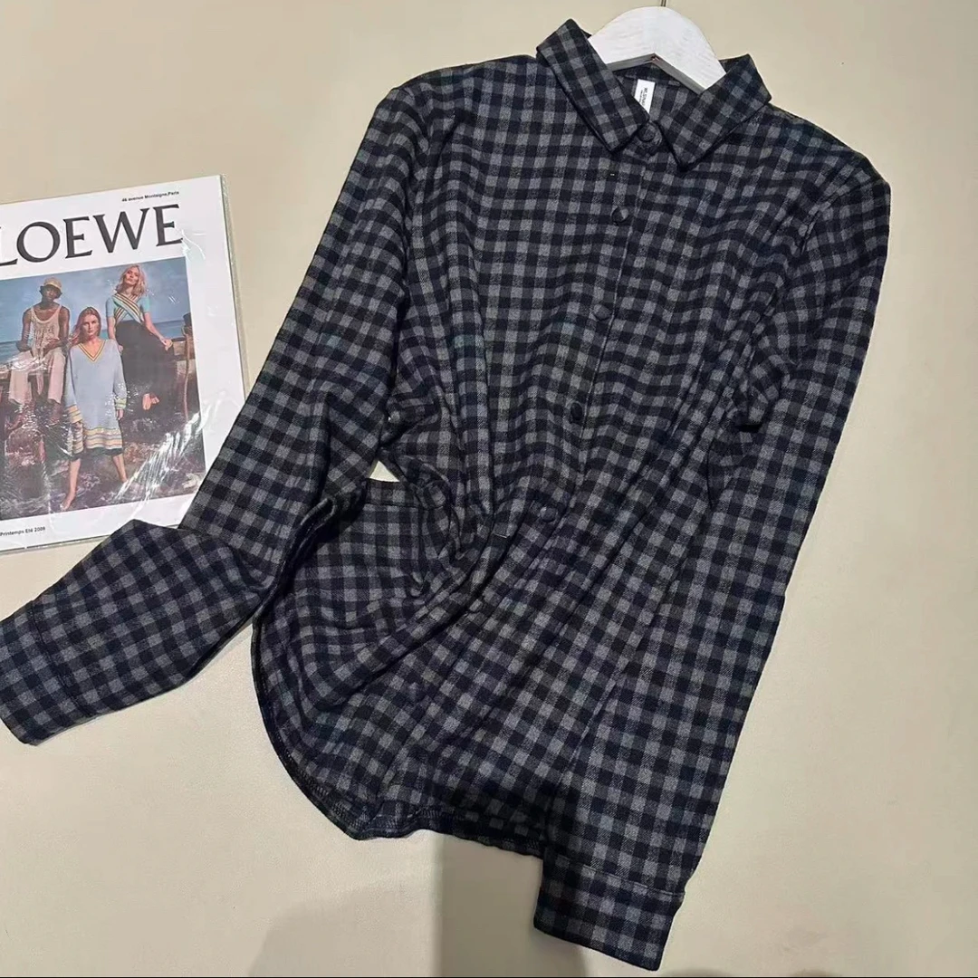 设计感经典复古格纹长袖衬衫秋冬新款女士老钱风时尚百搭格子衬衣