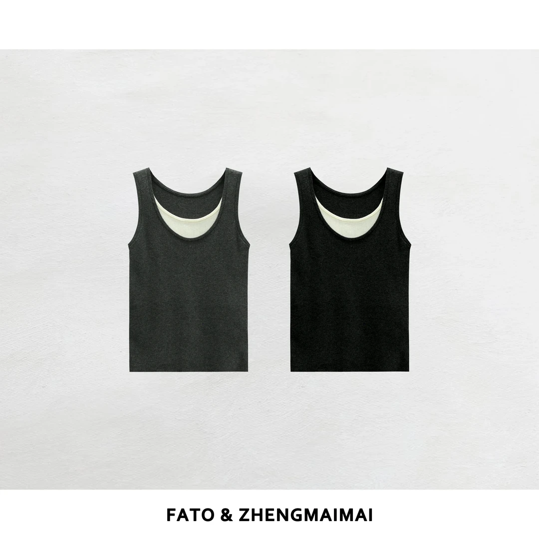 【郑买买】胶囊背心 新款纯欲慵懒风绵羊毛假两件背心 MOM41005B1