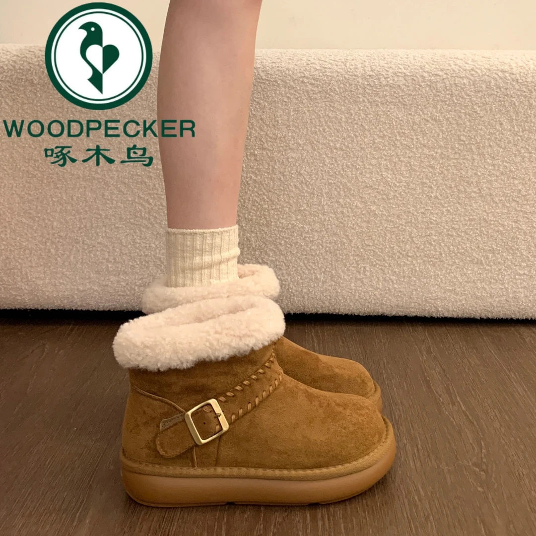 啄木鸟厚底雪地靴女2025新款冬季爆款加绒加厚保暖大棉鞋毛毛棉靴