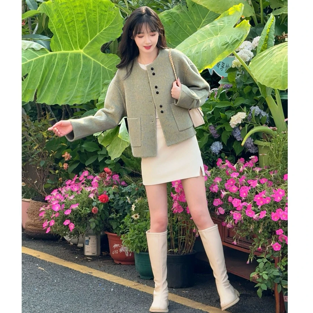 HSTYLE/韩都衣舍【圆舞香颂】短款女小香风圆领韩系显瘦外套 D25901