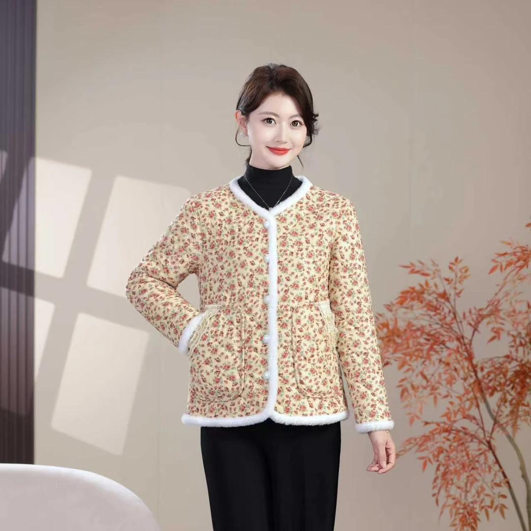 2025新款女装碎花加绒减龄棉衣冬季甜美保暖韩版棉服外套棉袄