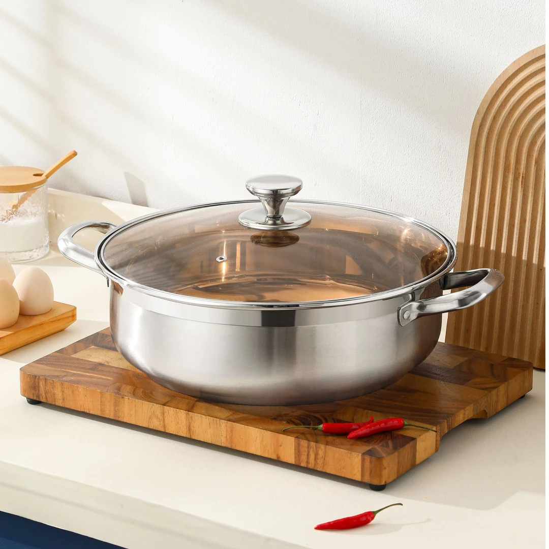 不锈钢汤锅电磁炉清汤带盖火锅边炉锅家用大容量礼品锅加大加厚