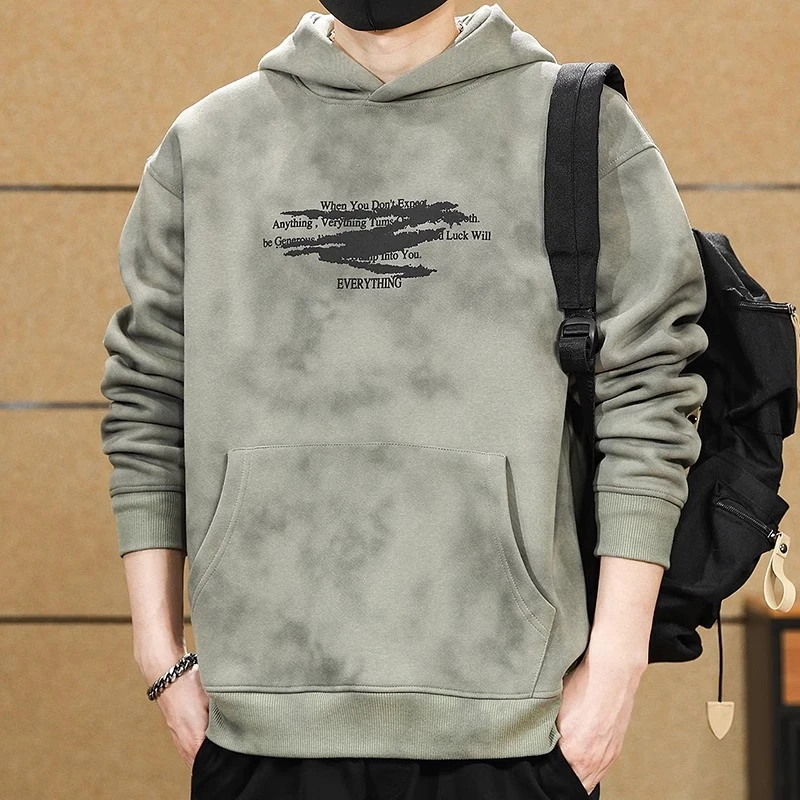 美式高街复古重磅连帽卫衣男士秋季新款宽松潮牌涂鸦印花套头外套