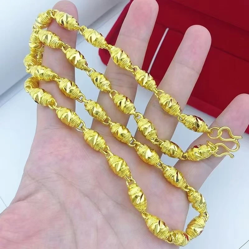 合金项链 时尚橄榄项链男士男款情侣经典空心霸气不掉色素款