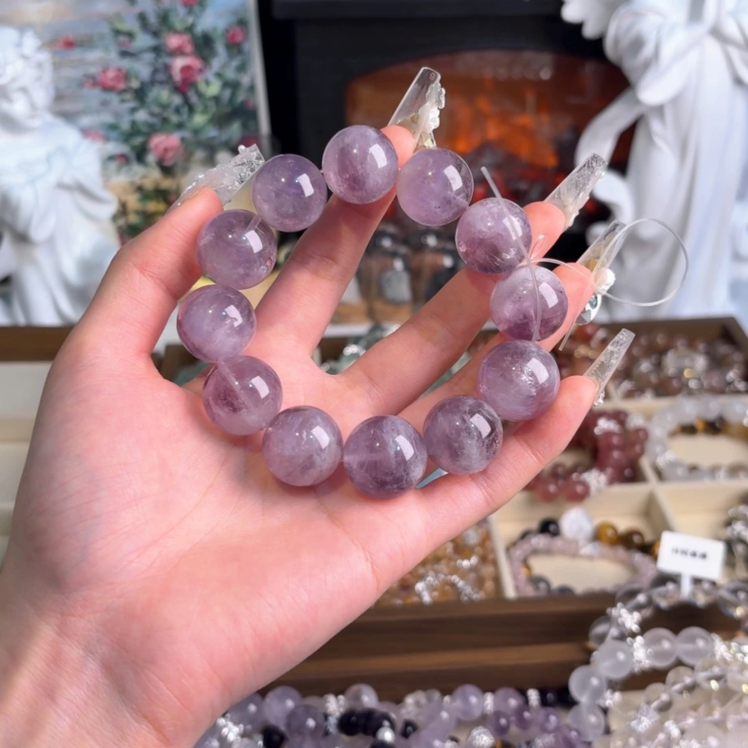 水晶手串18K金镶嵌紫兔毛拍3单