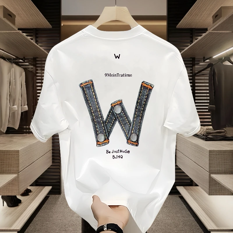 2024新款潮牌男士纯棉短袖t恤男圆领上衣印花潮牌简约潮流休闲ins