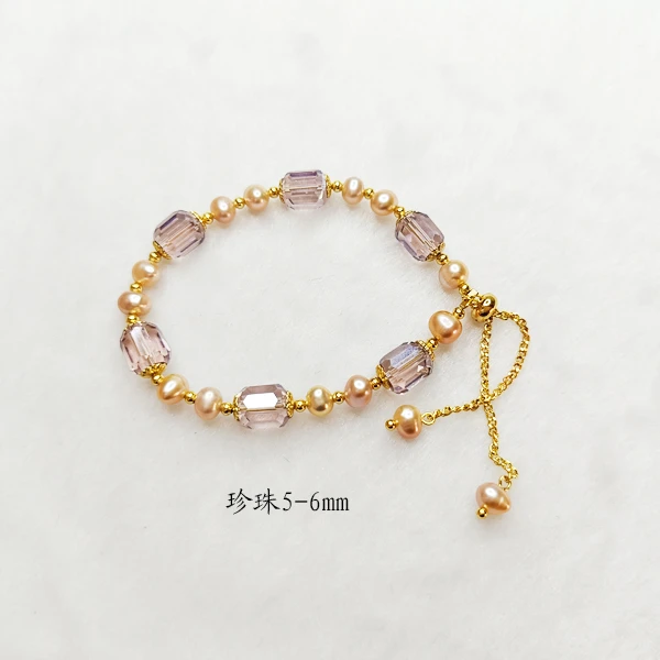 天然淡水珍珠 珍珠手链 银加长链 不掉色 珠子5-6mm 时尚配饰礼物