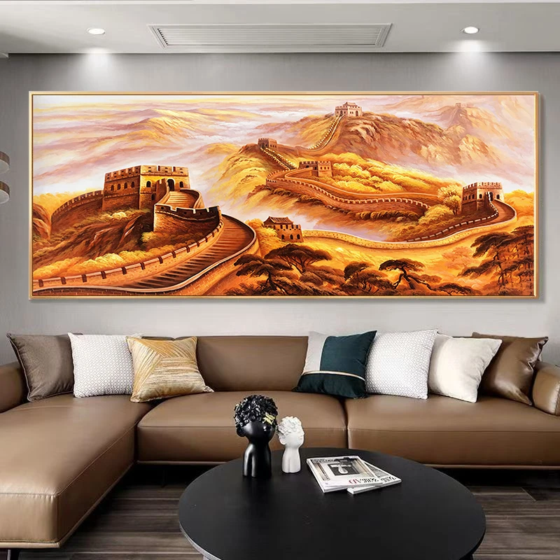 金色长城挂画钢化膜平面光滑装饰画防水客厅沙发背景墙办公室挂画