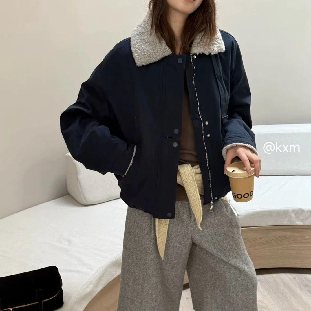 KA XI MI卡希米复古短款仿羊羔毛派克服女保暖高级感时尚夹克外套