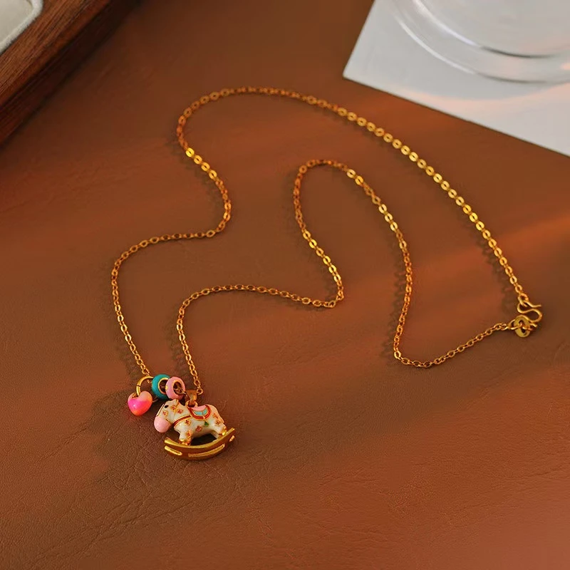 铜合金项链 d170---新中式旋转木马【万像有喜】珐琅项链