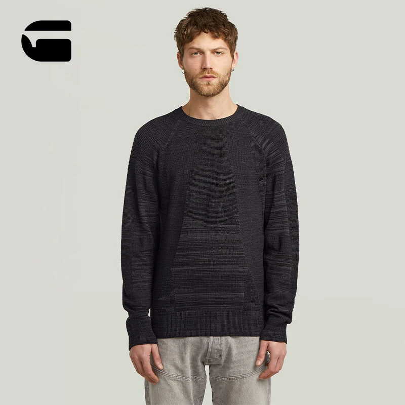 G-STAR RAW25年秋季新款3D机车针织套头衫罗纹圆领男士弹力舒适上