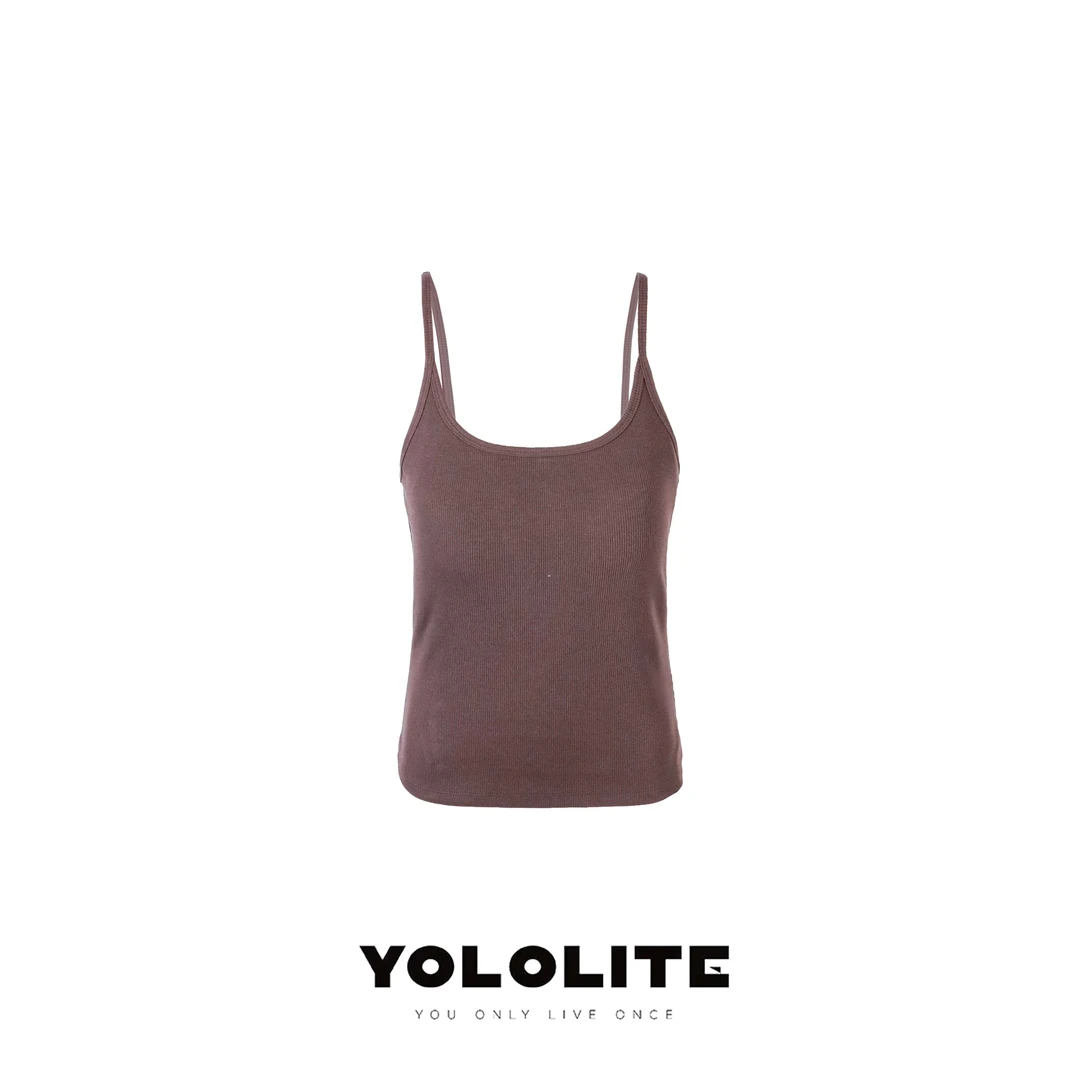 YOLOLITE【内心戏】2749简约带胸垫纯色弹力透气修身竖纹小坑条吊带